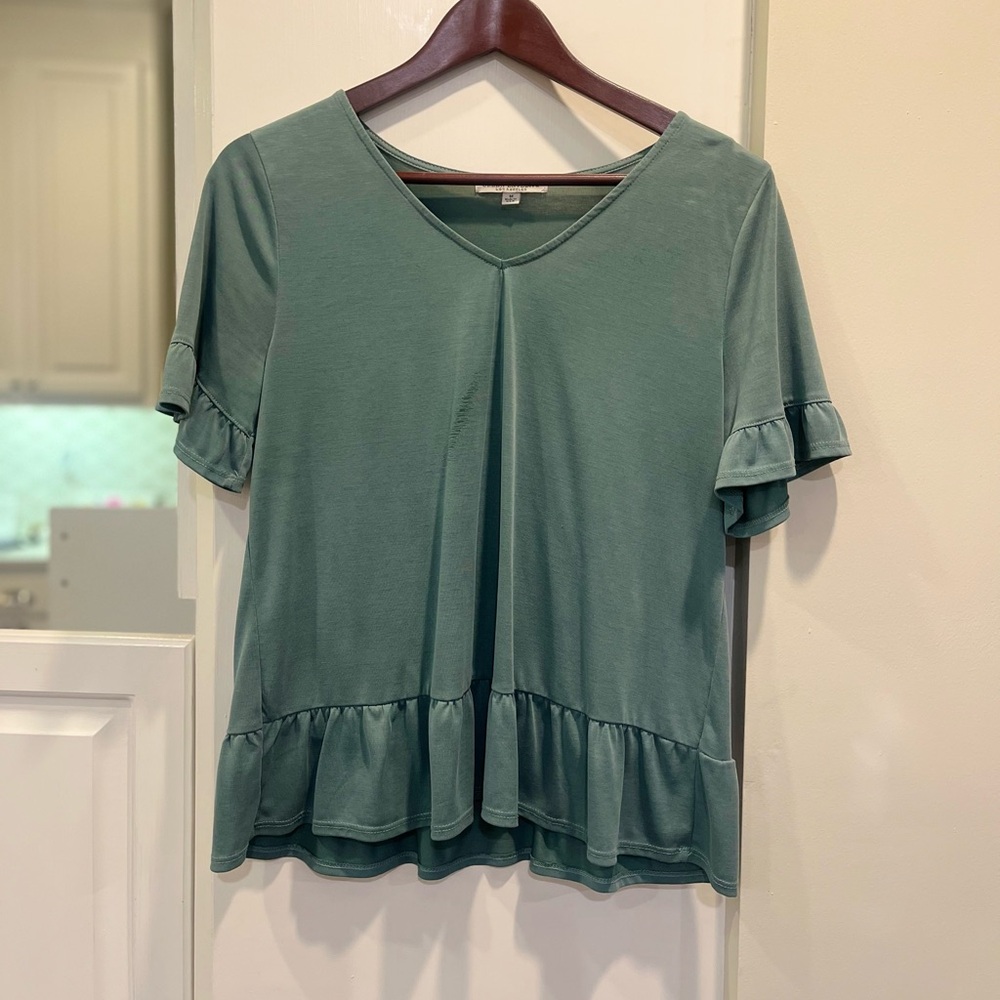 Women's Green Ruffle Sleeve Top